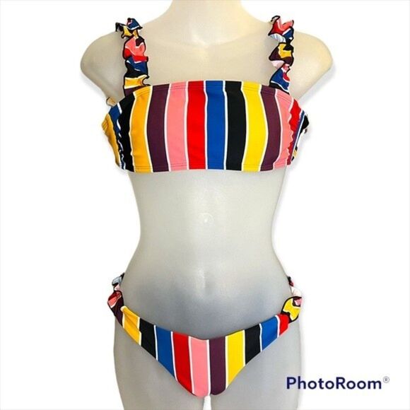 No Boundaries Multi-Color Striped Two Piece Bikini Size Small - Picture 1 of 8